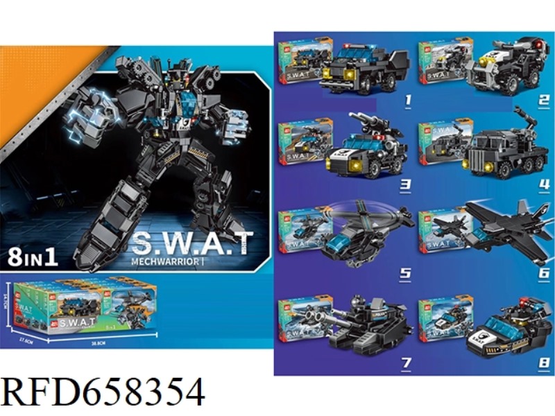 BLACK POLICE COMBINED MECHA CAR BUILDING BLOCKS 8PS/ BOX