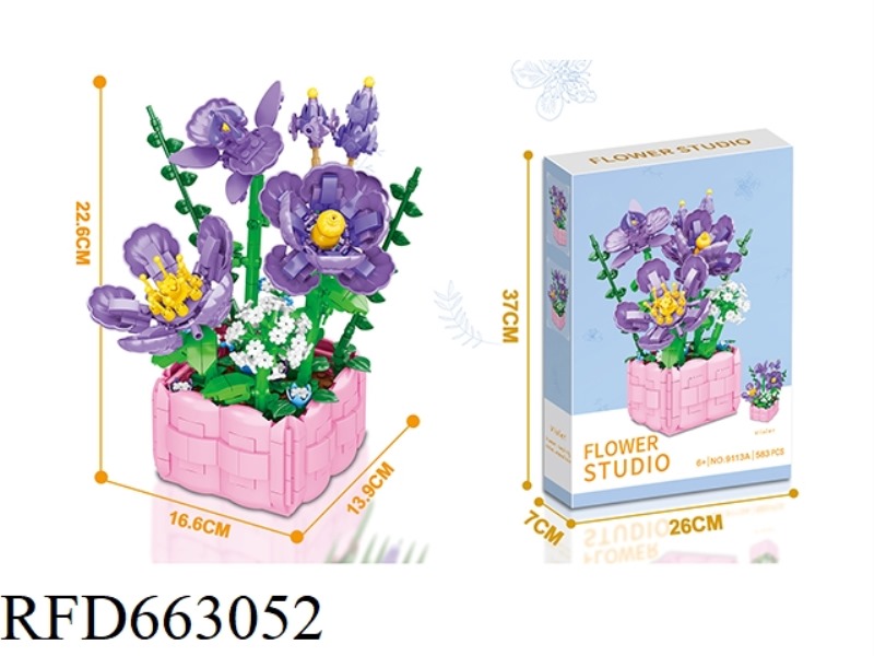 FLOWER SERIES SMALL PARTICLE BUILDING BLOCKS - VIOLET 583PCS- PROCESS UV COLOR BOX