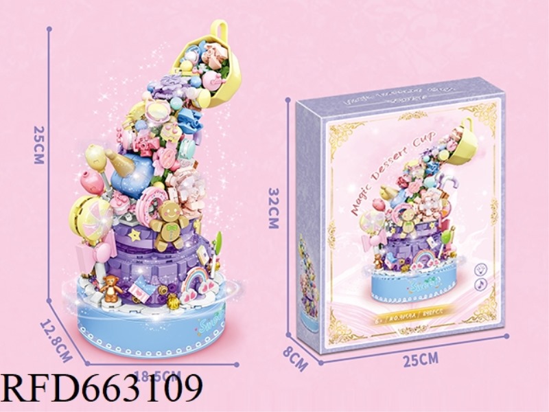SMALL PARTICLE BUILDING BLOCK MUSIC BOX - TEACUP FLOWER WITH LIGHT 987PCS- CRAFT UV COLOR BOX