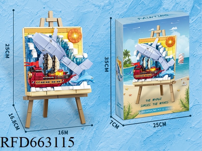 SMALL PARTICLE BLOCK DRAWING BOARD - OCEAN SHARK WITH LIGHT 616PCS- CRAFT UV COLOR BOX