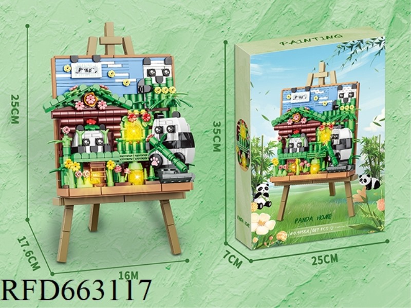 SMALL PARTICLE BLOCK DRAWING BOARD - PANDA HOME WITH LIGHT 687PCS- PROCESS UV COLOR BOX