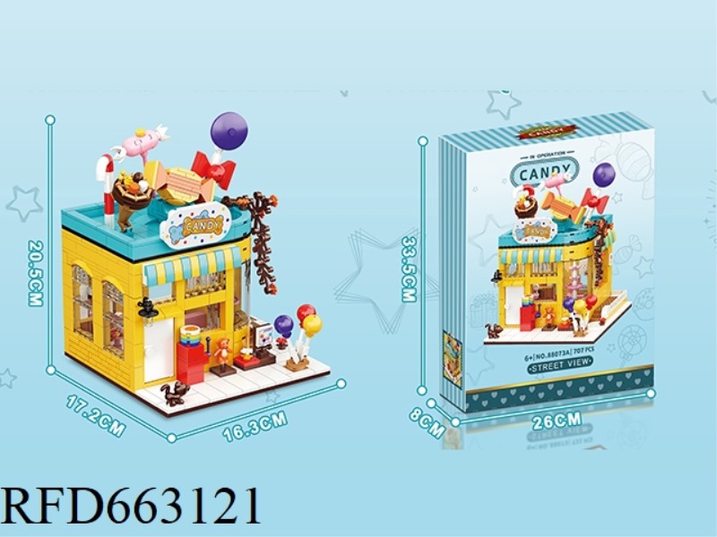 SMALL PARTICLE BLOCKS STREET VIEW - COLORFUL CANDY HOUSE 721PCS- CRAFT UV COLOR BOX