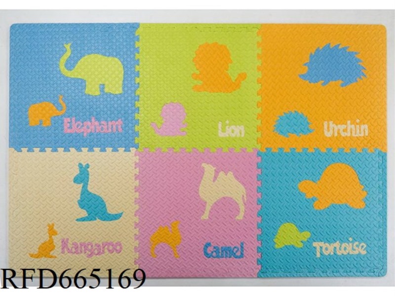 6 PIECES OF EVA JIGSAW ANIMAL FLOOR MATS, COLORFUL FLOOR MATS, FOAM FLOOR MATS WITH 2 SMALL EDGES OF