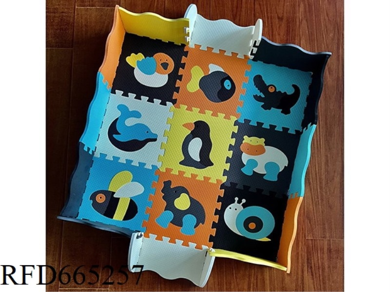 EVA PUZZLE FLOOR MAT 9 ANIMALS + EDGE: BLACK/DARK GRAY/RICE WHITE/CYAN/GOLDEN/ORANGE (CPC)