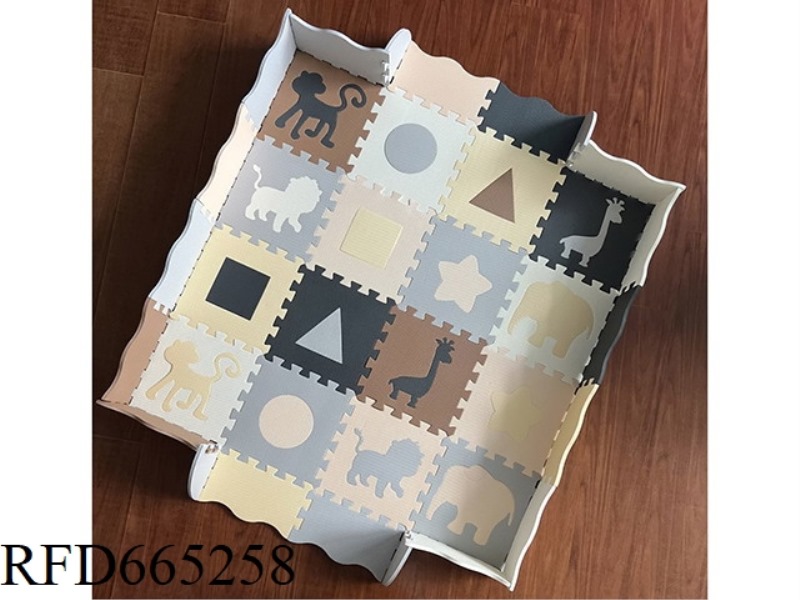 EVA JIGSAW MAT 16 LARGE ANIMAL GEOMETRIC SHAPES + LIGHT GRAY + RICE WHITE + DARK GRAY + BEIGE + BROW