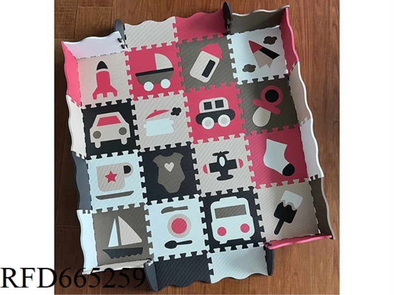 EVA JIGSAW MAT 16 PIECES OF TRAFFIC LIFE + EDGE: DARK RED + LIGHT RICE + BLACK + WHITE + BROWN (CPC)