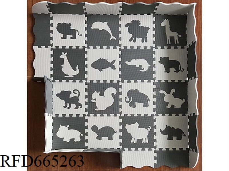 EVA JIGSAW MAT 16 PIECES OF ANIMAL + EDGE: LIGHT GRAY/DARK GRAY