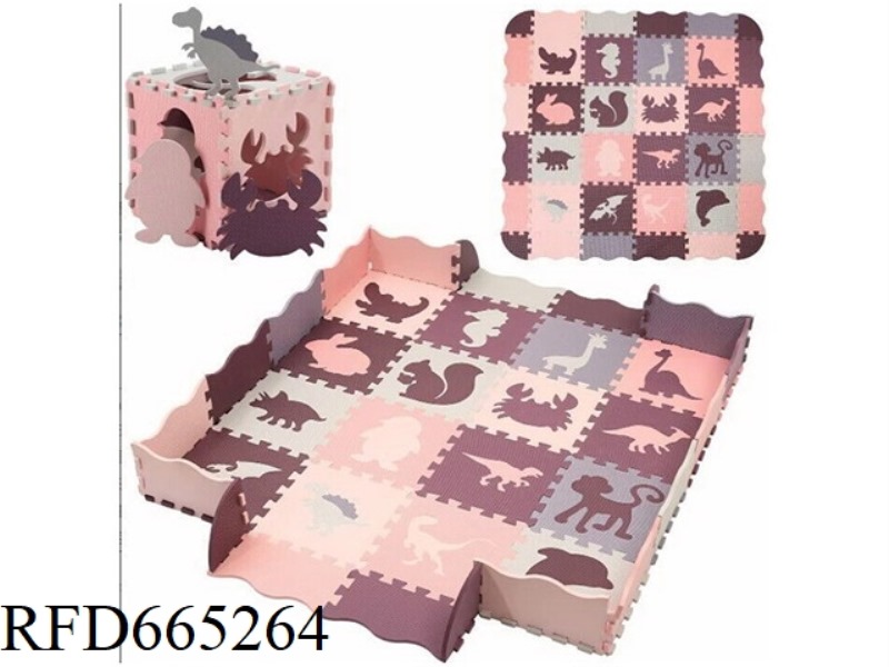EVA JIGSAW MAT 8 PIECES OF DINOSAUR +8 PIECES OF ANIMAL + EDGE: DARK PURPLE + LIGHT PURPLE + PURPLE
