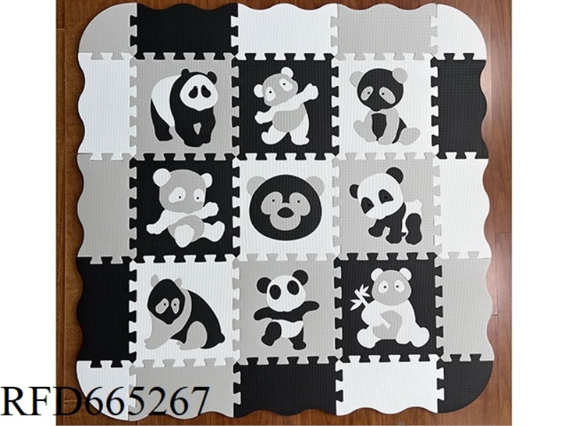 EVA JIGSAW FLOOR MAT 9 GIANT PANDAS + EDGE: BLACK/LIGHT GRAY/WHITE (CPC)