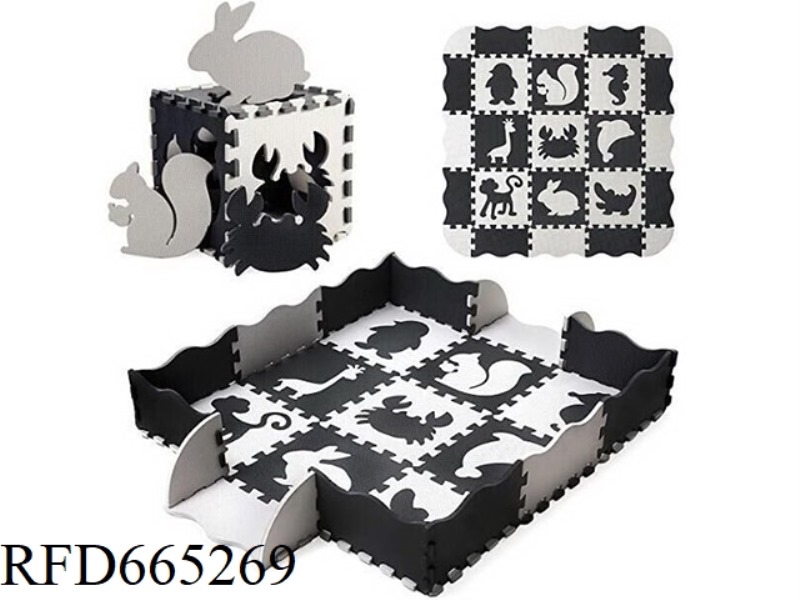EVA PUZZLE FLOOR MATS 9 PIECES + EDGE: BLACK/RICE WHITE (CPC)