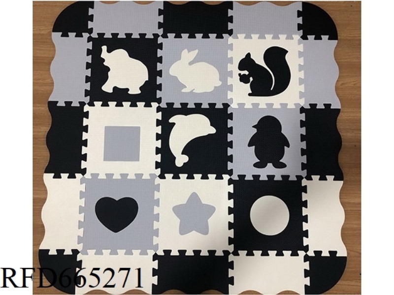 EVA JIGSAW MAT 5 PIECES OF ANIMALS +4 PIECES OF GEOMETRIC FIGURES + EDGE (DARK GRAY/LIGHT GRAY/RICE