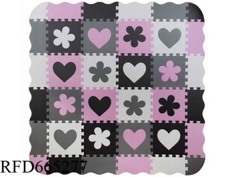 EVA JIGSAW FLOOR MAT 8 FLOWERS +8 PIECES OF LOVE + EDGE: DARK GRAY/LIGHT GRAY/WHITE/LIGHT PINK (CPC)