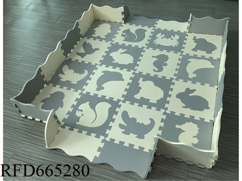 EVA JIGSAW MAT 16 LARGE ANIMAL GEOMETRIC SHAPES + LIGHT GRAY EDGE + RICE WHITE (CPC)