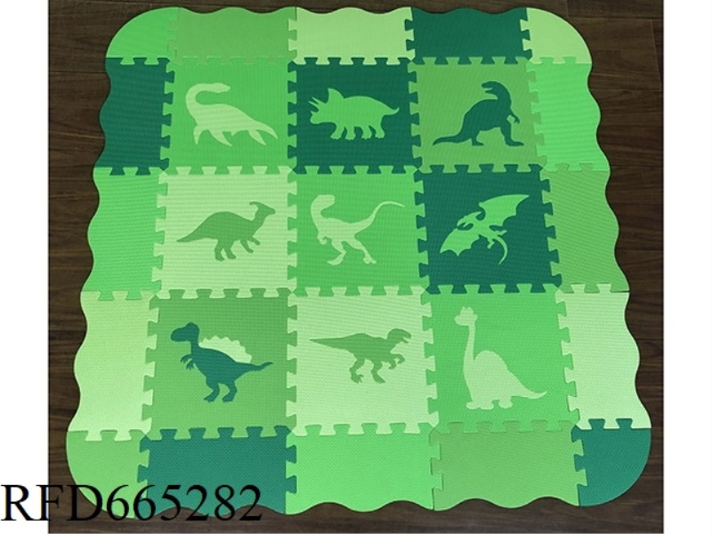 EVA PUZZLE FLOOR MAT 9 PIECES OF DINOSAUR + SURROUNDING EDGE DARK GREEN + LIGHT GREEN + MEDIUM GREEN