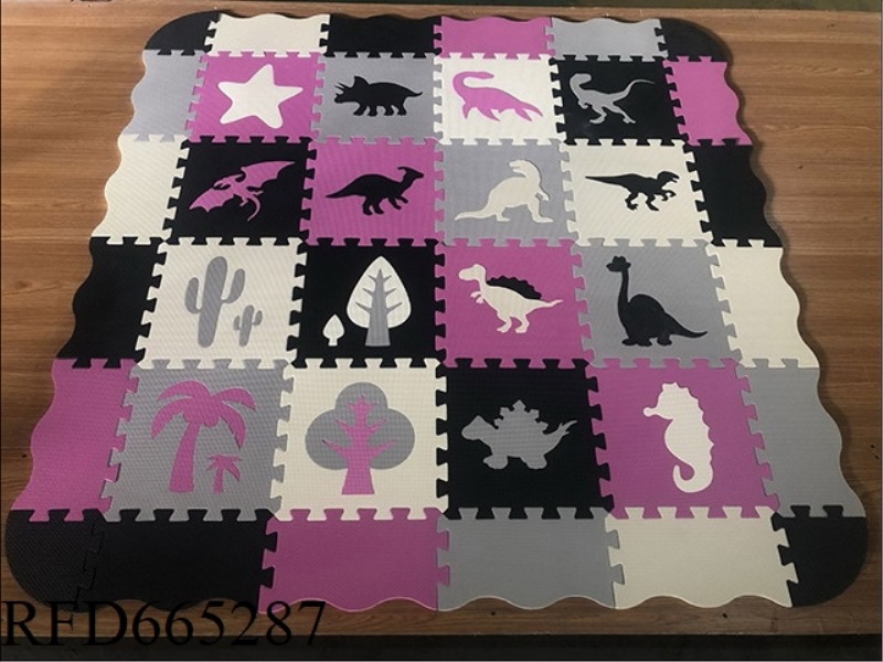 EVA JIGSAW MAT 16 PIECES OF DINOSAUR + EDGE: DARK GRAY + LIGHT GRAY + RICE WHITE + ROSE RED (CPC)