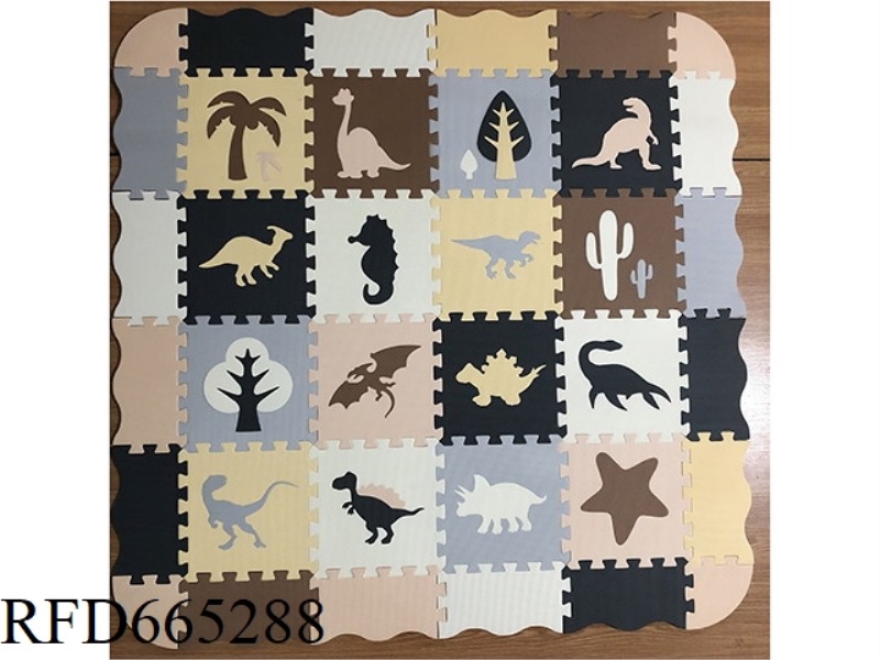 EVA JIGSAW MAT 16 PIECES OF DINOSAUR + EDGE: DARK GRAY + LIGHT GRAY + RICE WHITE + BROWN + CREAM + B