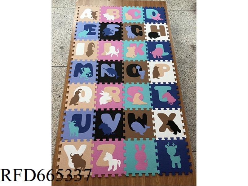28 PIECES OF ENGLISH LETTERS + ANIMALS: BROWN/ROSE/LIGHT BLUE/SEA BLUE/APRICOT/WHITE/BLACK/BLUE IN E