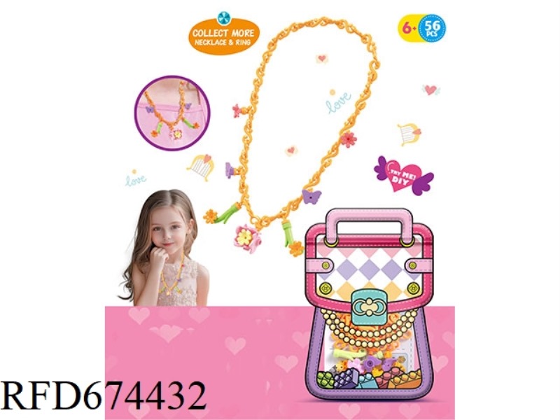 DIY SMALL PARTICLE BUILDING BLOCK NECKLACE WITH ORANGE FLOWERS, 56 PIECES