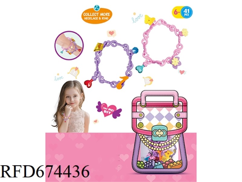 DIY SMALL PARTICLE BUILDING BLOCK BRACELET IN PURPLE AND PINK, 41 PIECES