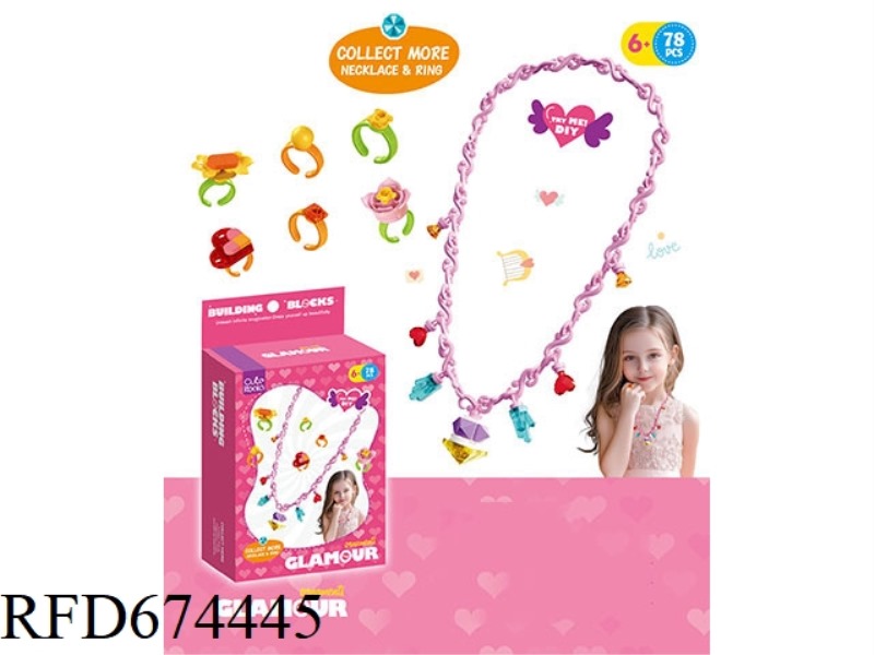 78 PIECES OF DIY SMALL BUILDING BLOCK NECKLACE WITH RING