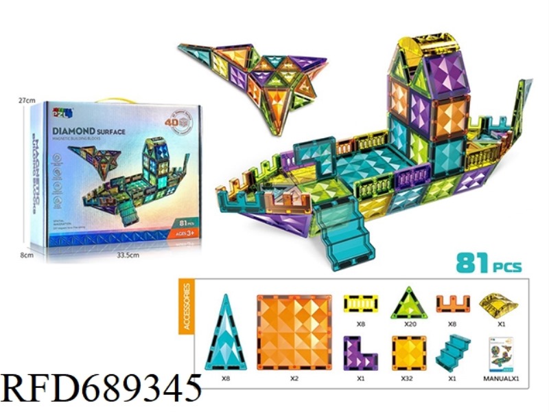 MAGIC COLORED DIAMOND FACE MAGNETIC BUILDING BLOCKS (81PCS)