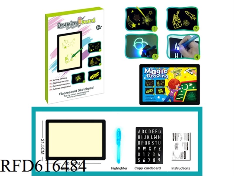DRAW WITH LIGHT FUN FLUORESCENT DRAWING BOARD (PLASTIC BORDER)