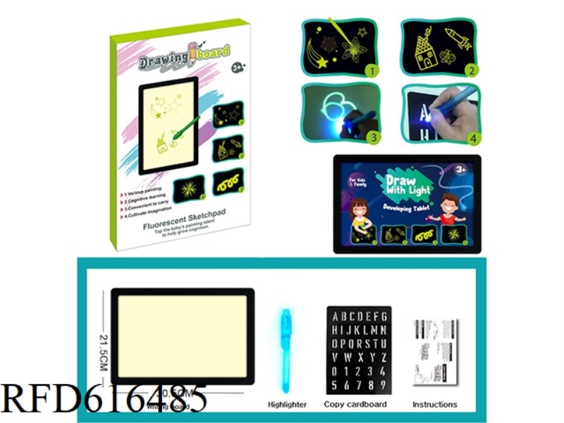 DRAW WITH LIGHT FUN FLUORESCENT DRAWING BOARD (PLASTIC BORDER)