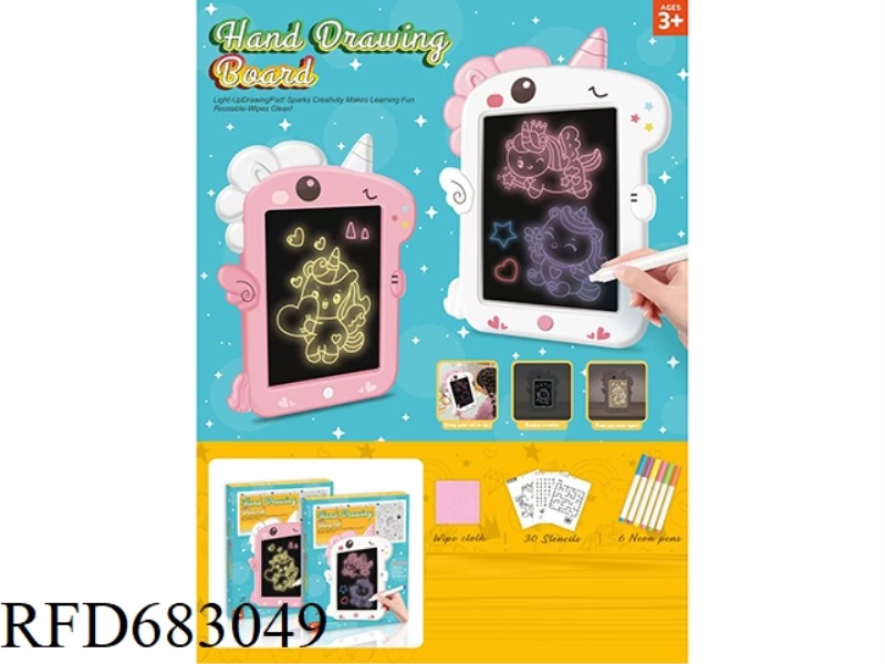 CARTOON UNICORN FLUORESCENT TABLET WITH 8-COLOR LIGHTS (ENGLISH)
