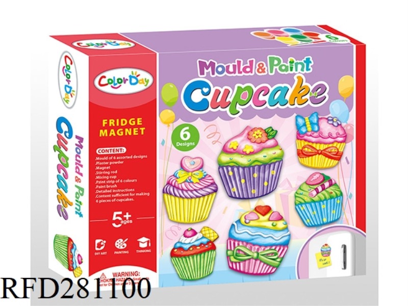 DIY PLASTER PAINTED TOY REFRIGERATOR MAGNET-CUPCAKES