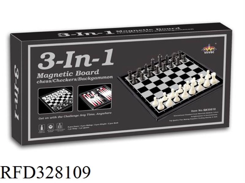 3 IN 1 MAGNETIC BACKGAMMON/CHESS/CHESS