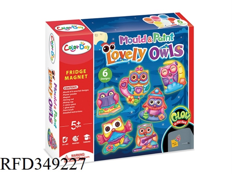 DIY PLASTER PAINTED TOY REFRIGERATOR MAGNET-LUMINOUS OWL