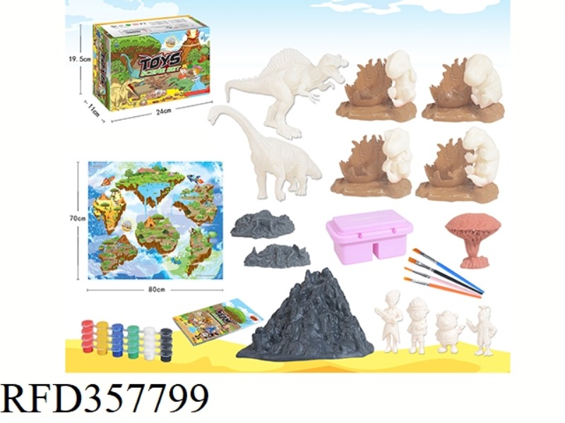 DIY GRAFFITI DINOSAUR + PAINTED DINOSAUR BABY + VOLCANO DOLL GAME MAT PAINTED SET 53 PIECES