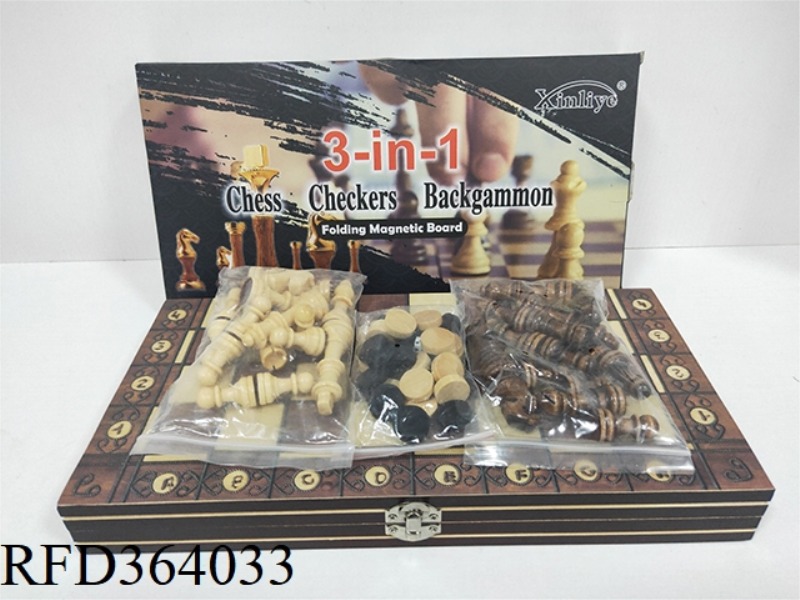 WOODEN THREE IN ONE CHESS