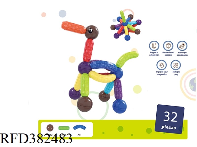 ASSEMBLE 32PCS OF MAGNETIC RODS
