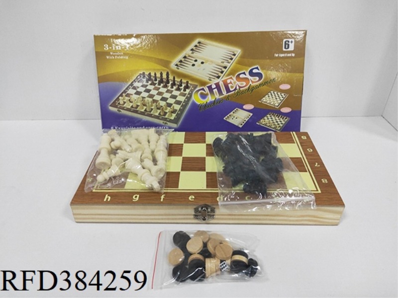 WOODEN THREE-IN-ONE CHESS