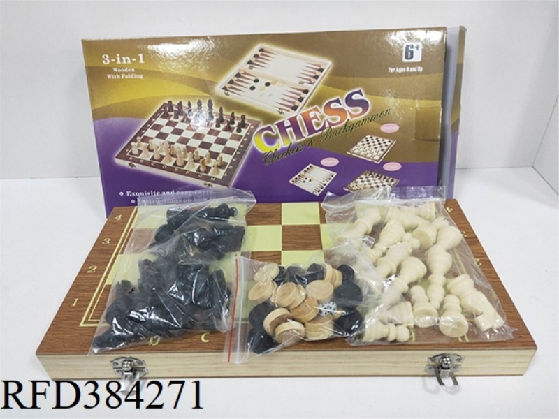 WOODEN THREE-IN-ONE CHESS