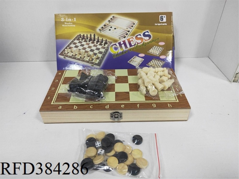 WOODEN THREE-IN-ONE CHESS