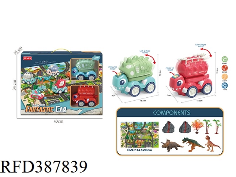 ELECTRIC DINOSAUR SANITATION VEHICLE + FIRE TRUCK