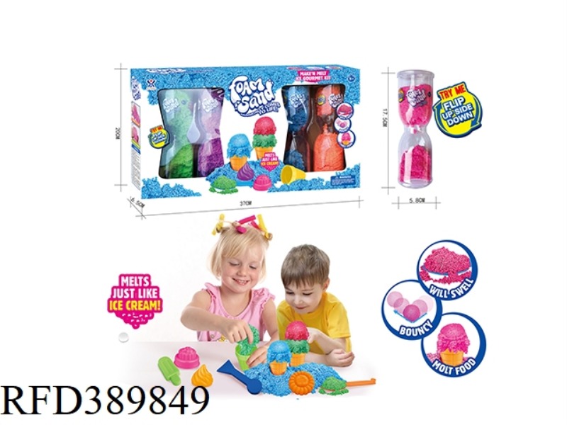 4 CANS OF SWELLING SNOW SAND*4 COLORS + ICE CREAM TOOL SET (LONG HOURGLASS CAN/40G*4)