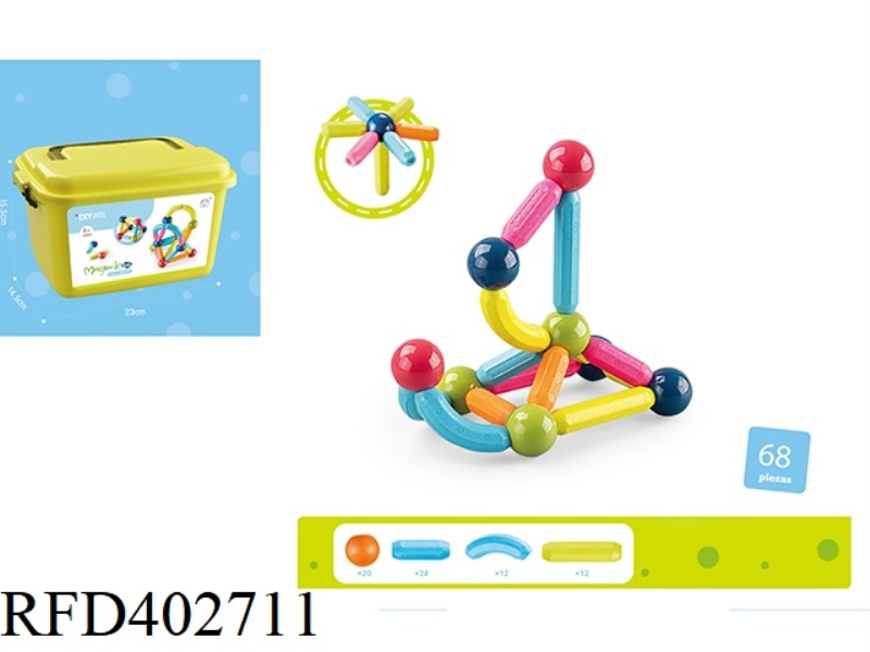 SMALL SIZE ASSEMBLED MAGNETIC ROD 68PCS+ SMALL STORAGE BOX