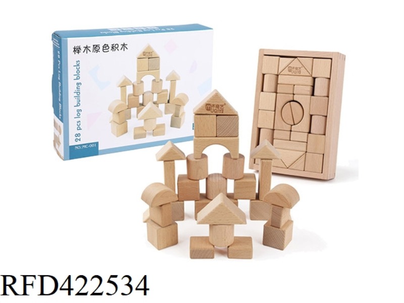 28 PIECES OF NATURAL BEECH WOOD BLOCKS