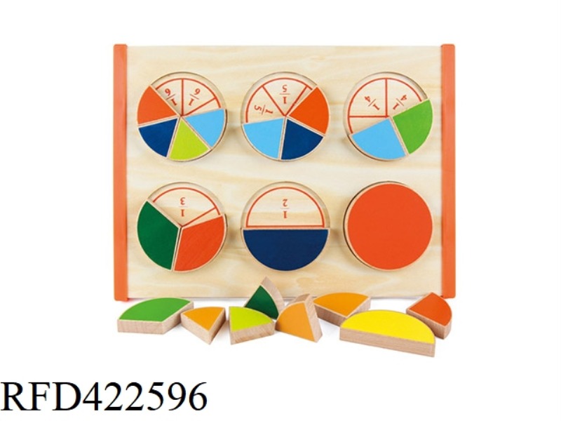 WOODEN ROUND FRACTION EQUAL DIVISION EARLY EDUCATION LEARNING BOARD