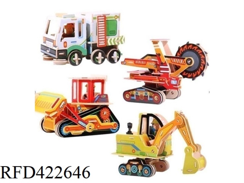 ASSEMBLED 5 TYPES OF WOODEN 3D ENGINEERING VEHICLES