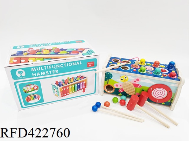 WOODEN 3 IN 1 TOY (PLAYING HAMSTER + XYLOPHONE + FISHING)