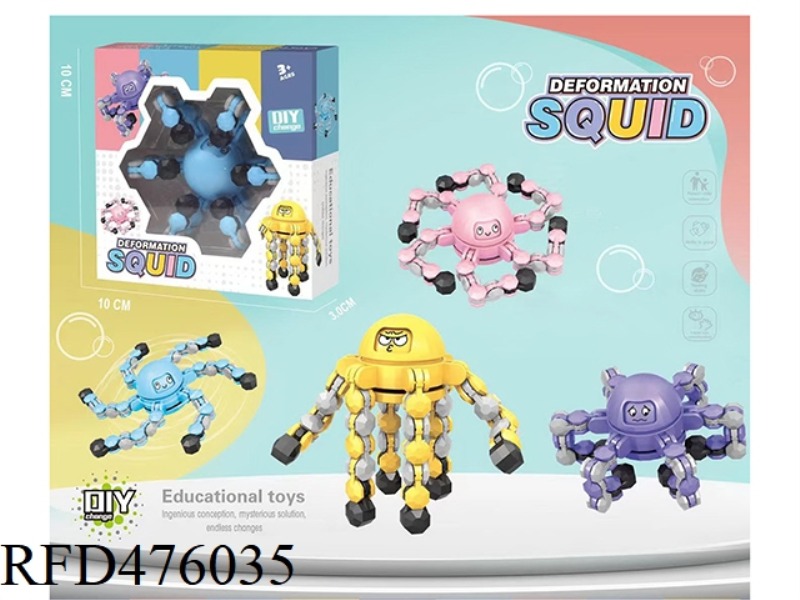 DECOMPRESSION HEXAGONAL FACE CHANGING GYRO ROBOT 6 LINKS CHAIN (BLUE, PINK, YELLOW, PURPLE) 4 COLORS