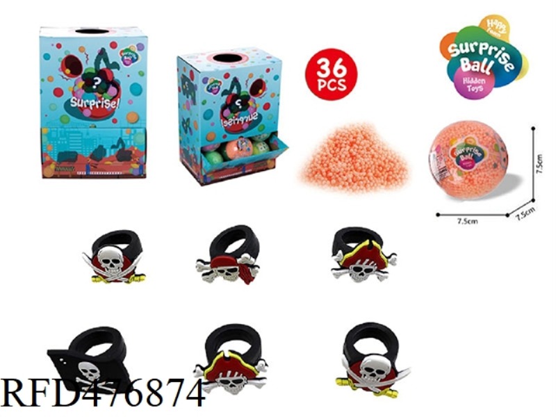 7.5CM SURPRISE BALL WITH 3CM PIRATE RING 36PCS