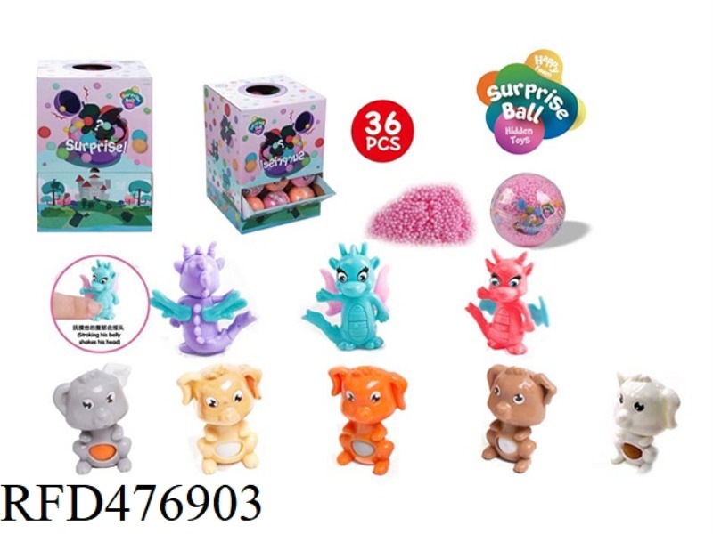 7.5CM SURPRISE BALL WITH 3.7CM DIY SHAKING HIS HEAD DINOSAUR OR 3CM SHAKING HIS HEAD DOG 36PCS