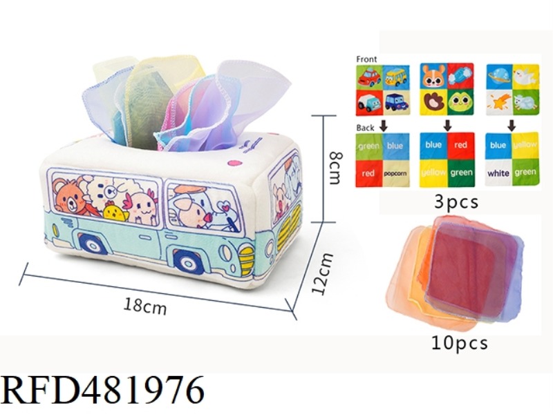 BABY TISSUE BOX WHITE CAR （10 CLOTH TISSUE+3 CRINKLE TISSUE）