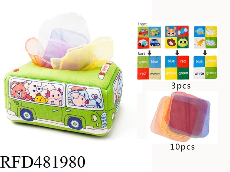 BABY TISSUE BOX GREEN CAR（10 CLOTH TISSUE+3 CRINKLE TISSUE）