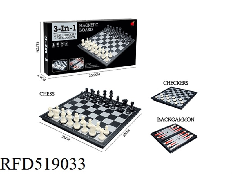 3 IN 1 (FOLDING MAGNETIC CHESS/CHECKERS/BACKGAMMON)